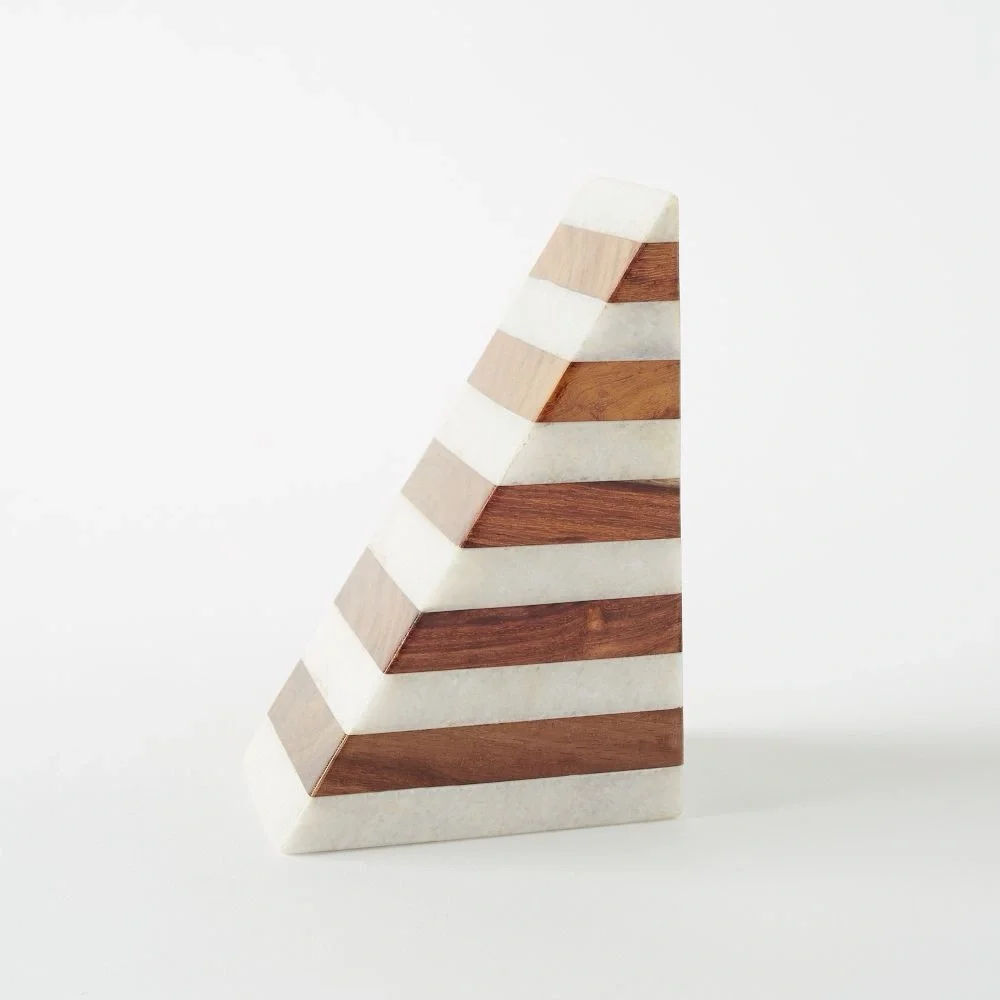 West Elm Striped Marble & Wood Bookend
